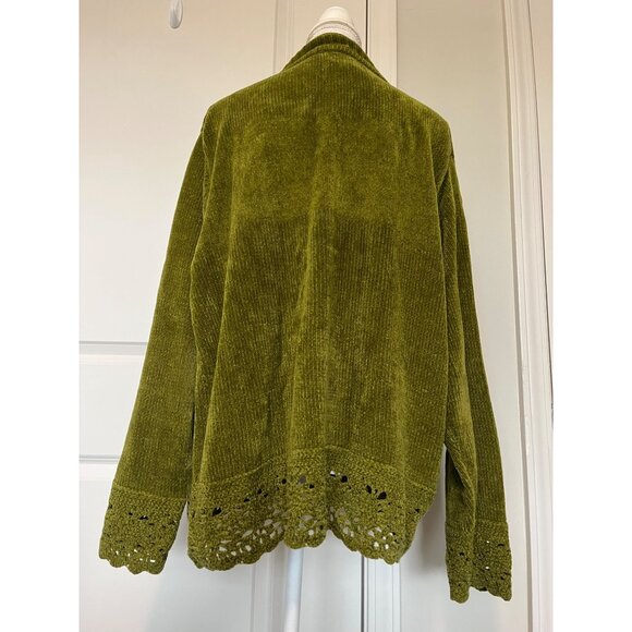 Designers Studio Originals Green Ribbed Sweater Size 2X Crochet Lace Hem Hi Neck - Picture 2 of 8